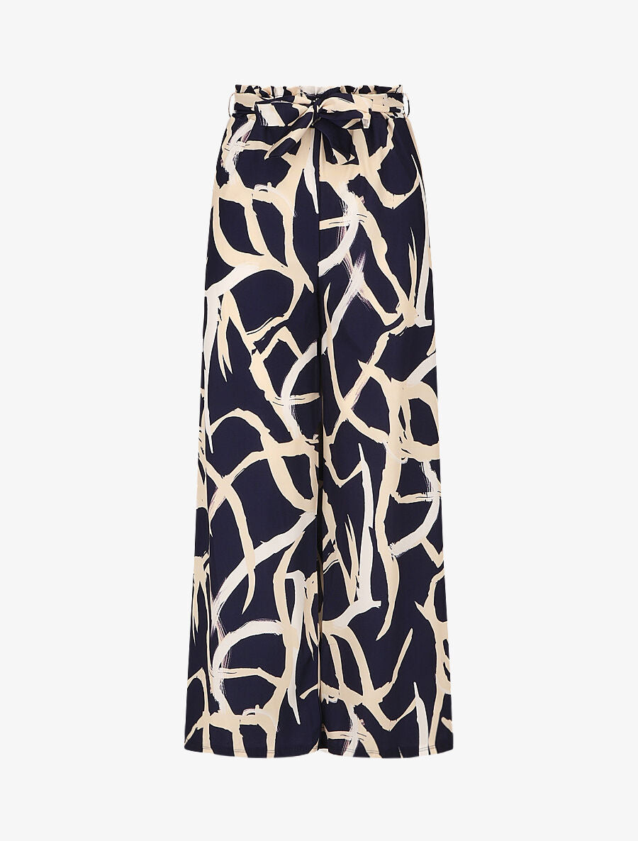 Pantalon ample taille haute motif graphique - Marine - 1