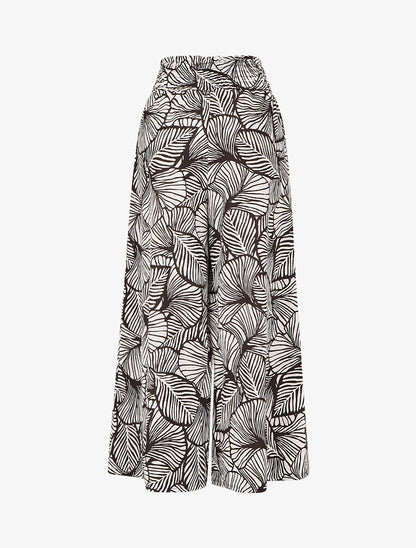 Pantalon ample taille haute imprimé feuilles - Blanc/noir - 2