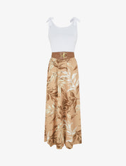 Robe bi-colore à imprimé feuillage - Camel - 5
