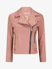 Veste en suédine à zips décoratifs et fermeture zippée - Rose - 1