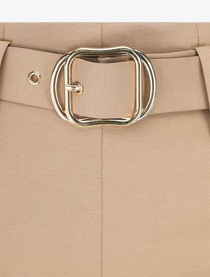 Pantalon uni ceinturé - Beige - 3