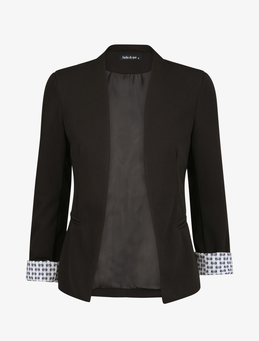 Blazer slim uni à revers imprimé grec - Noir - 1