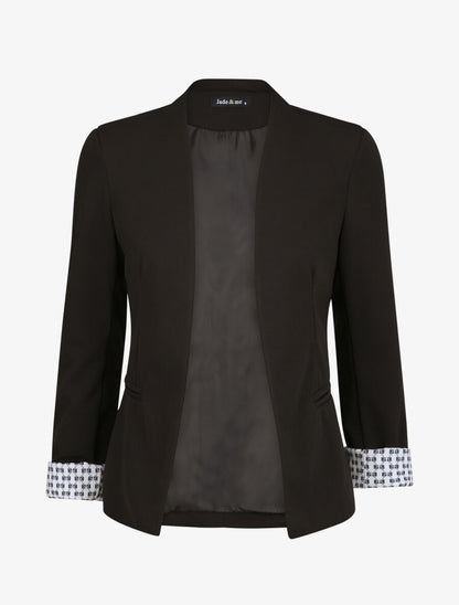 Blazer slim uni à revers imprimé grec - Noir - 1