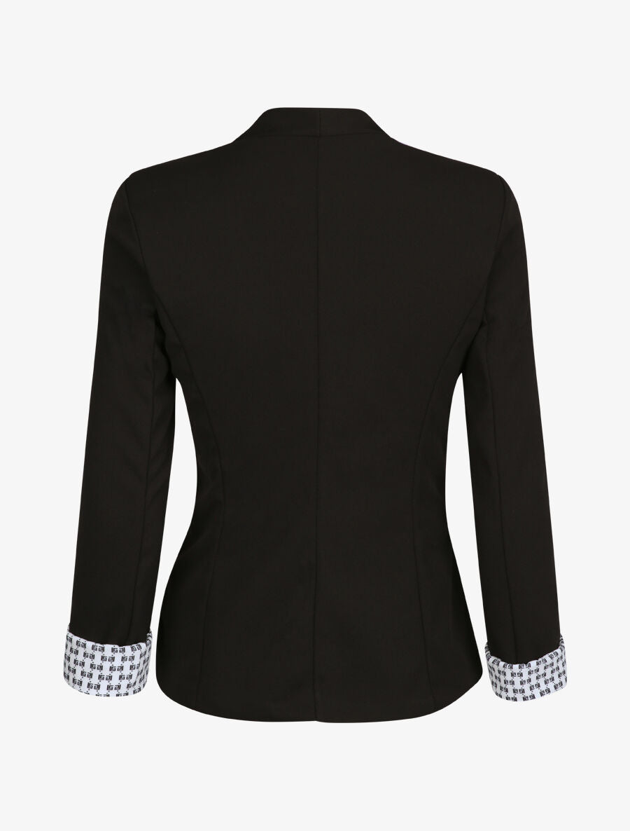 Blazer slim uni à revers imprimé grec - Noir - 2