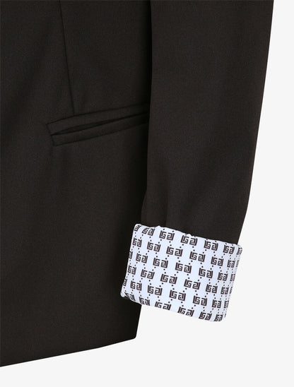 Blazer slim uni à revers imprimé grec - Noir - 3