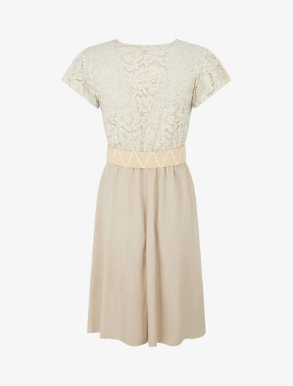Robe mi-longue à buste brodé - Beige - 2