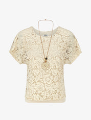 Top uni en broderies - Beige - 4