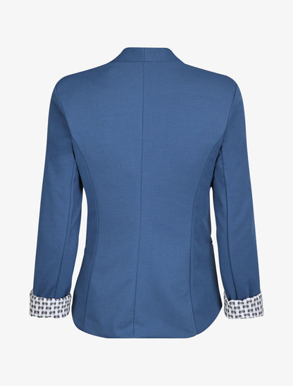Blazer slim uni à revers imprimé grec - Bleu - 2