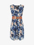 Robe élastiquée sans manches imprimé fleuri irisé - Marine - 1