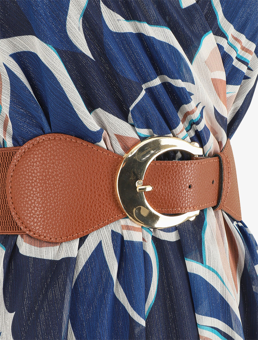 Robe élastiquée sans manches imprimé fleuri irisé - Marine - 3