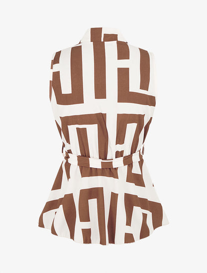 Top élastiqué imprimé graphique - Marron - 2