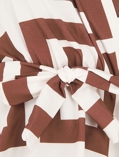 Top élastiqué imprimé graphique - Marron - 3
