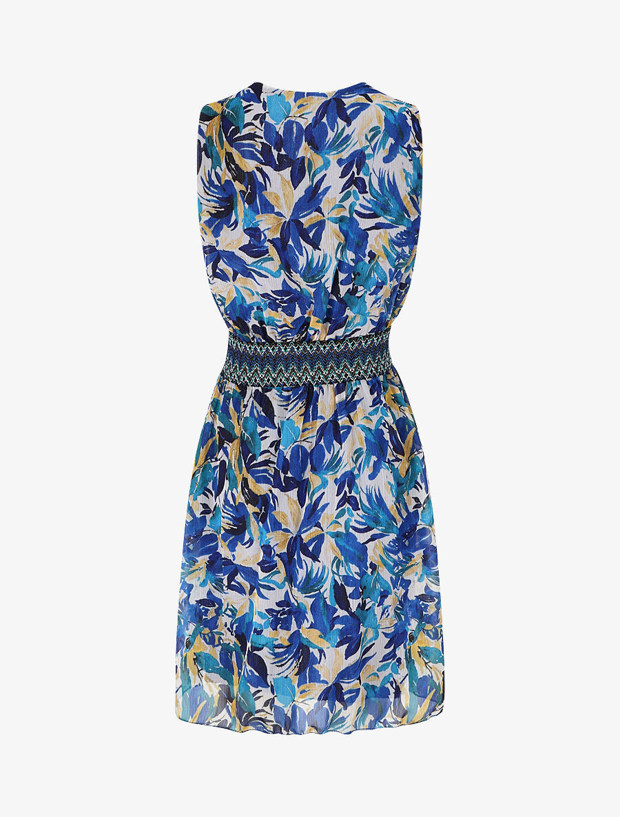 Robe mi-longue sans manches irisée motif végétal - Bleu foncé - 2