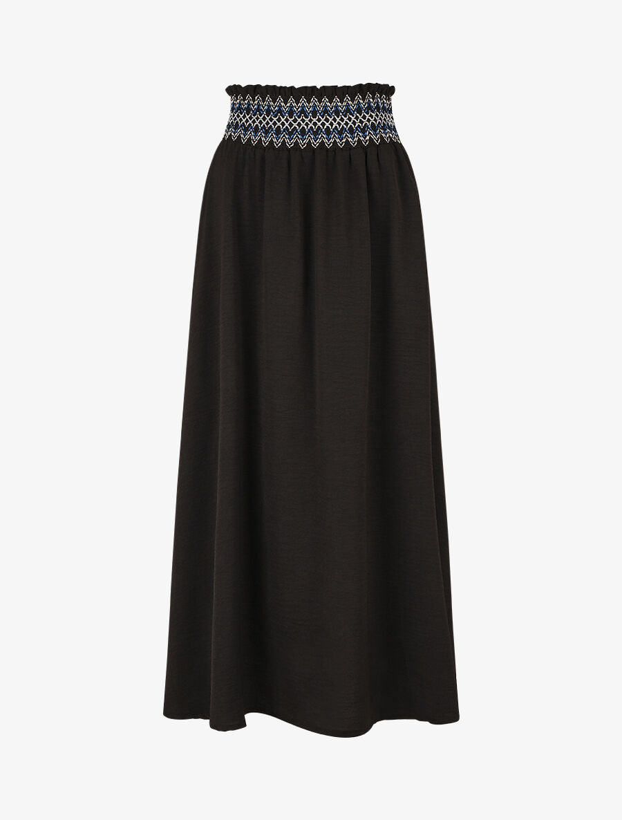 Jupe longue fluide taille haute élastiquée - Noir - 4