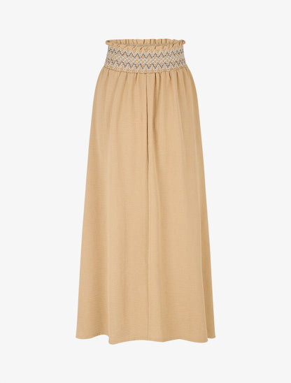Jupe longue fluide taille haute élastiquée - Camel - 2