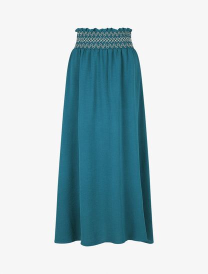 Jupe longue fluide taille haute élastiquée - Bleu canard - 4