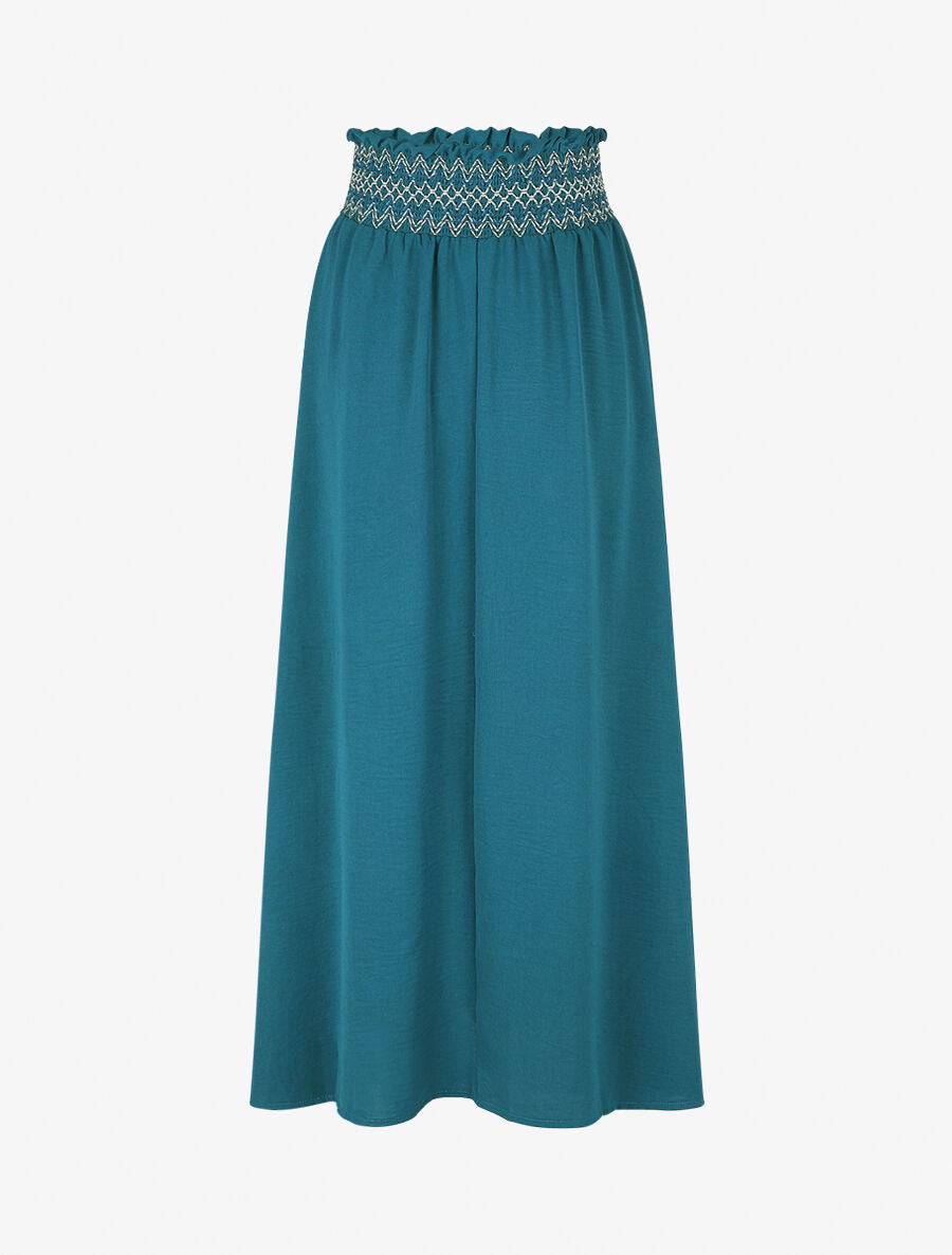 Jupe longue fluide taille haute élastiquée - Bleu canard - 2