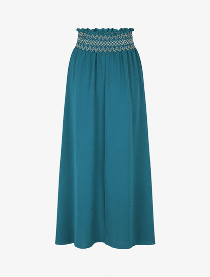 Jupe longue fluide taille haute élastiquée - Bleu canard - 2