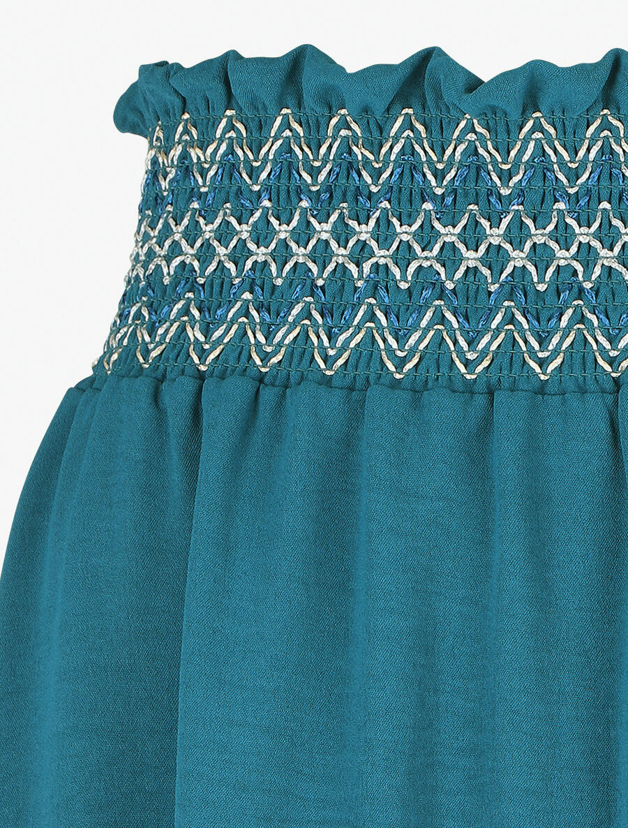 Jupe longue fluide taille haute élastiquée - Bleu canard - 3