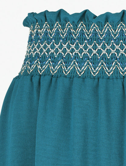 Jupe longue fluide taille haute élastiquée - Bleu canard - 3