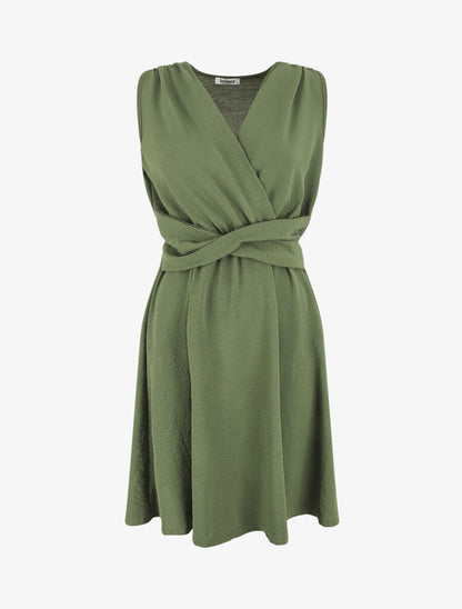 Robe unie élastiquée - Kaki - 1