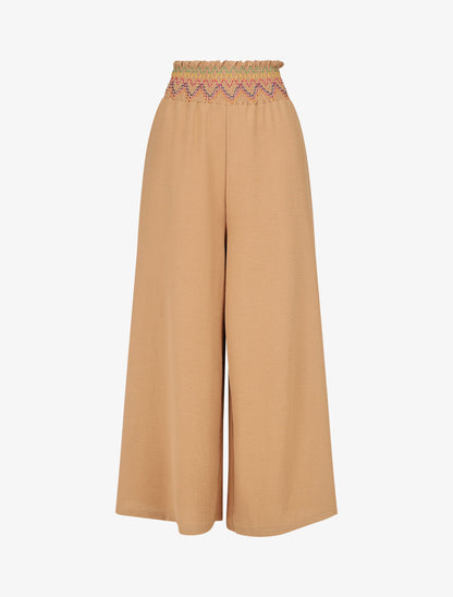 Pantalon ample taille haute uni - Camel - 1