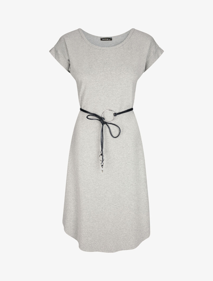 Robe mi-longue droite unie à manches courtes - Gris chiné - 4