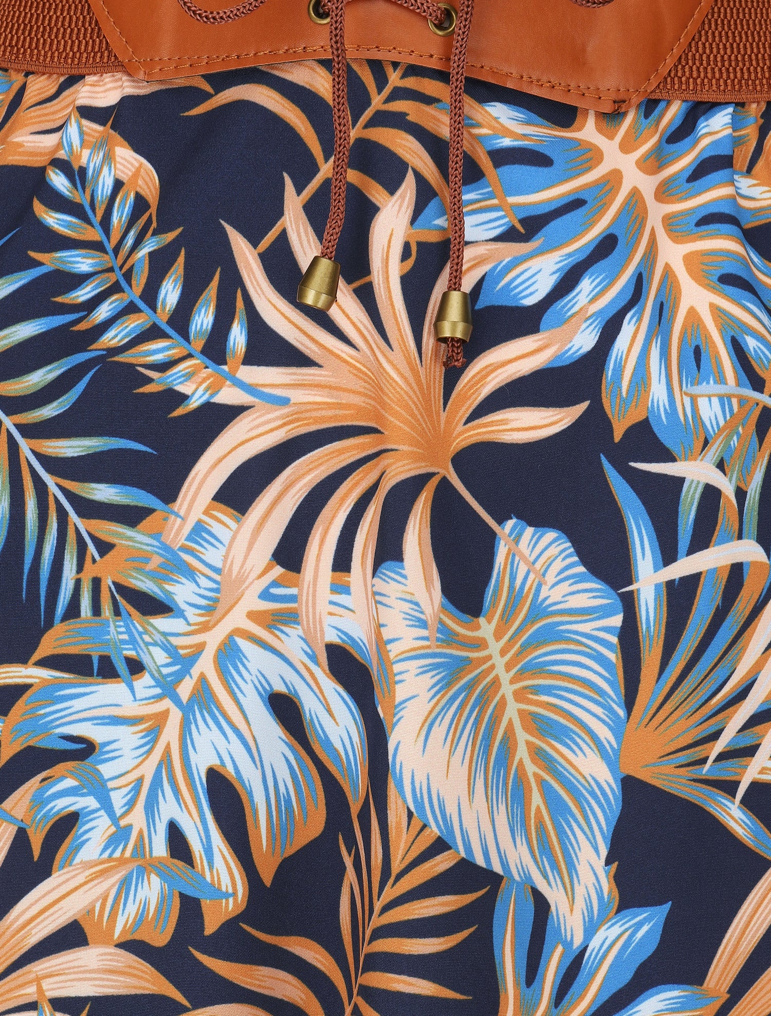 Jupe longue taille haute élastiquée imprimé tropical - Marine - 3