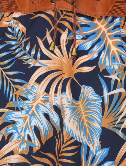 Jupe longue taille haute élastiquée imprimé tropical - Marine - 3