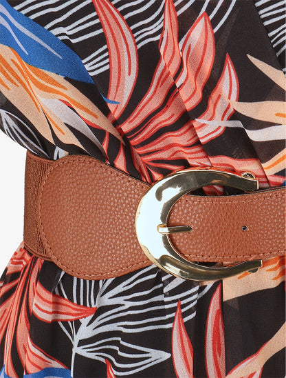 Robe évasée sans manches imprimé tropical - Noir/orange - 3