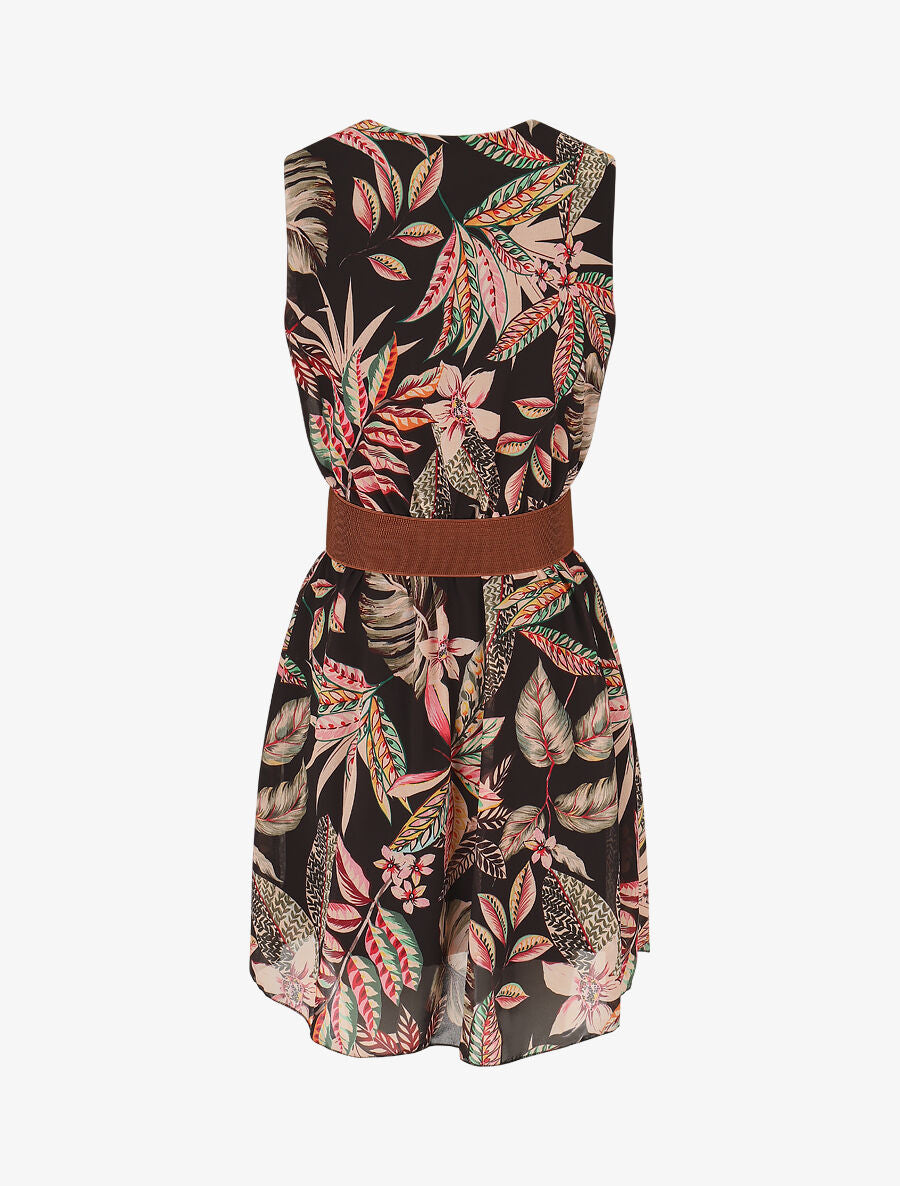 Robe évasée sans manches imprimé floral - Noir - 2