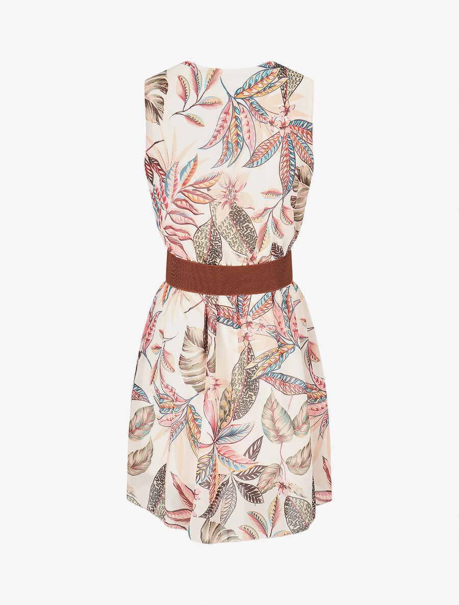 Robe évasée sans manches imprimé floral - Écru - 2