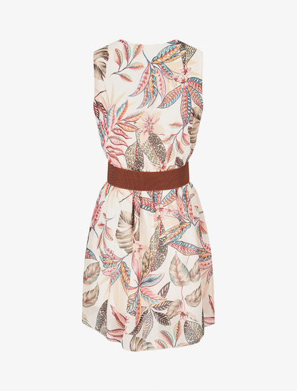 Robe évasée sans manches imprimé floral - Écru - 2