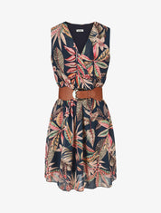 Robe évasée sans manches imprimé floral - Bleu canard - 5