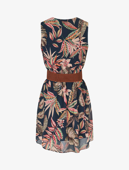 Robe évasée sans manches imprimé floral - Bleu canard - 2
