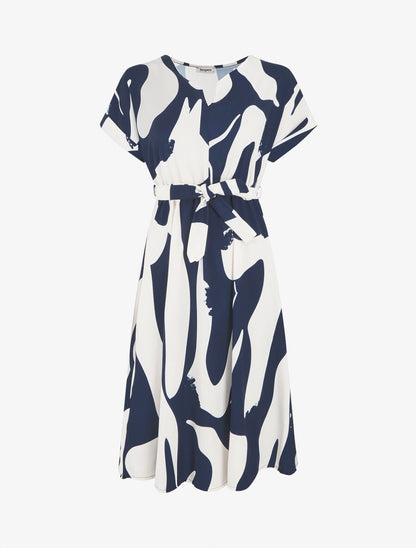 Robe élastiquée imprimé abstrait - Marine - 1