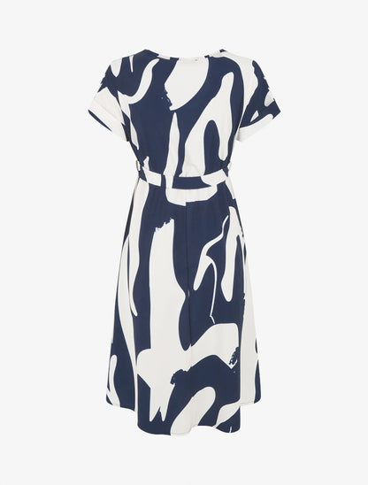 Robe élastiquée imprimé abstrait - Marine - 2