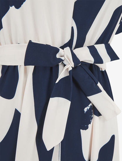 Robe élastiquée imprimé abstrait - Marine - 3