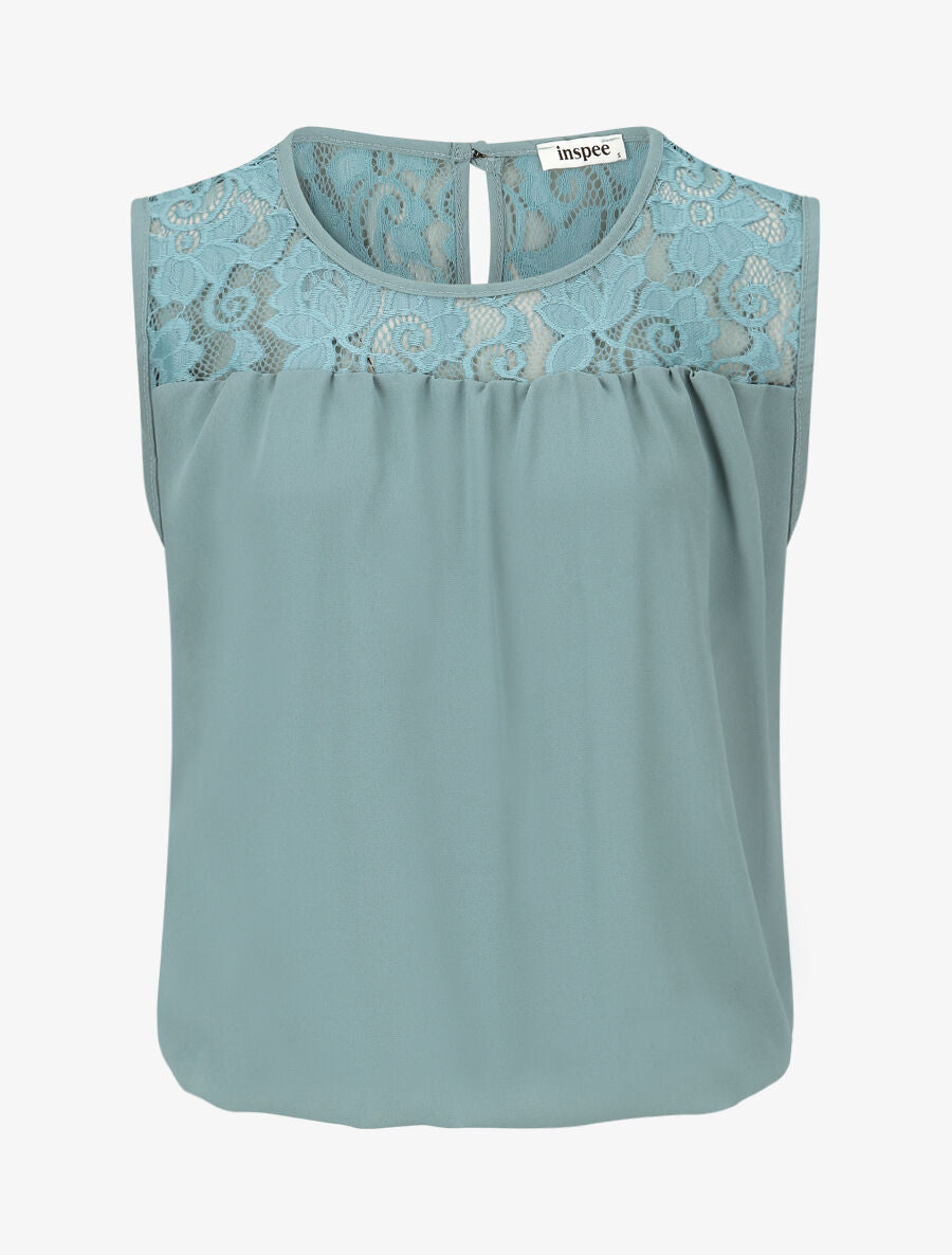 Top ample sans manches à dentelle - Bleu clair - 4
