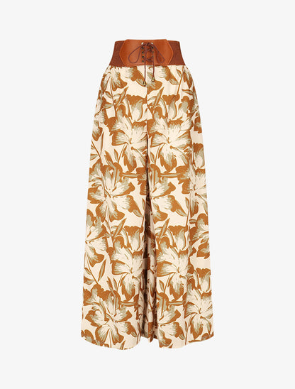 Pantalon imprimé fleurs à taille haute - Camel - 1