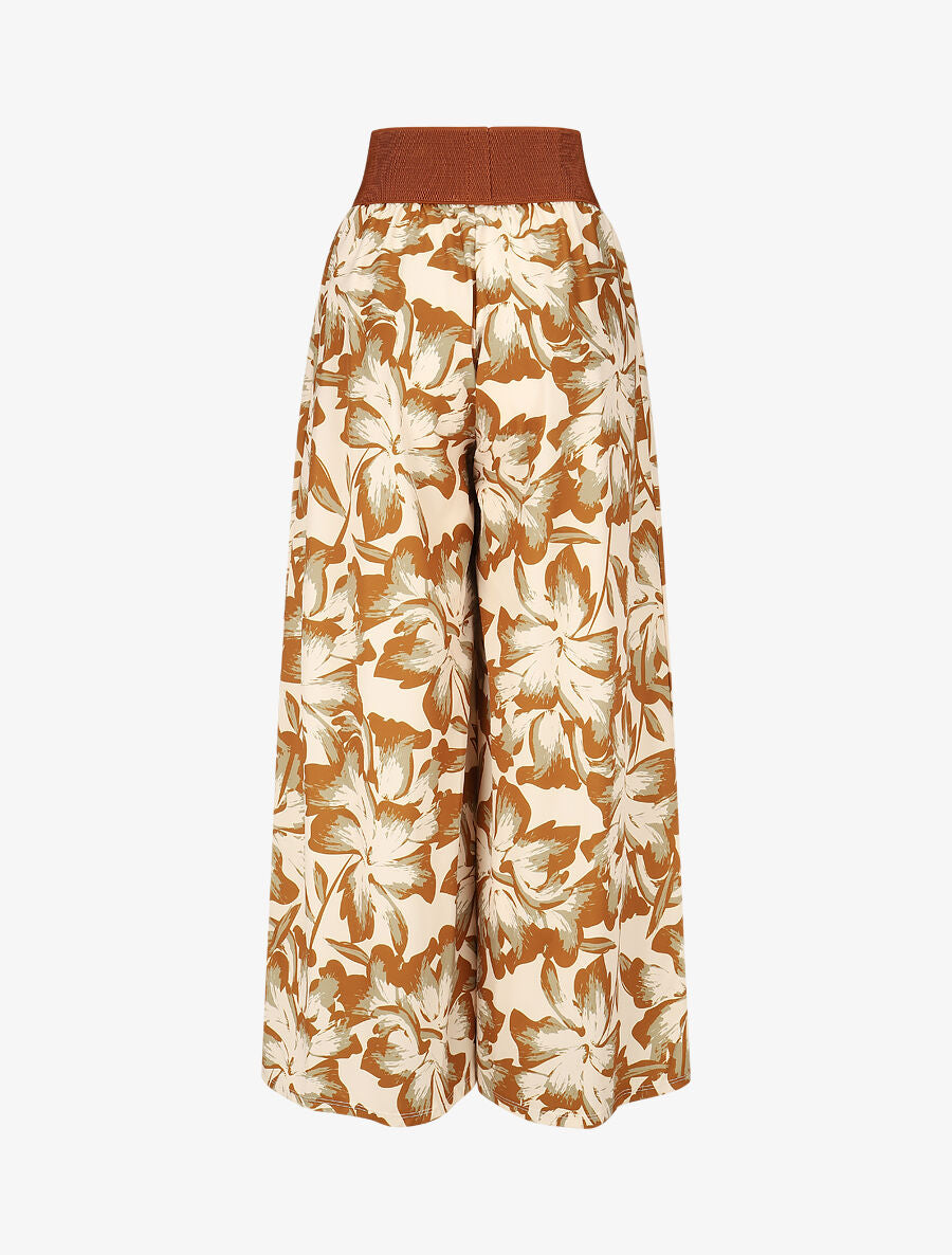 Pantalon imprimé fleurs à taille haute - Camel - 2