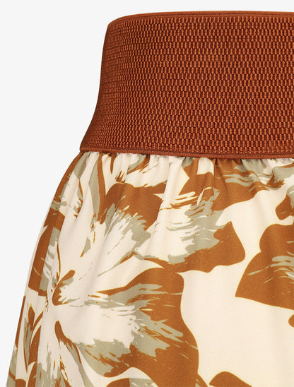 Pantalon imprimé fleurs à taille haute - Camel - 3