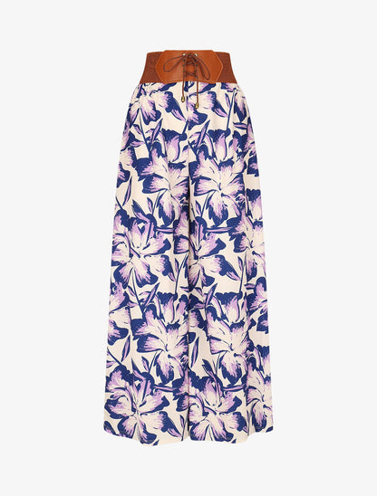 Pantalon imprimé fleurs à taille haute - Bleu - 1