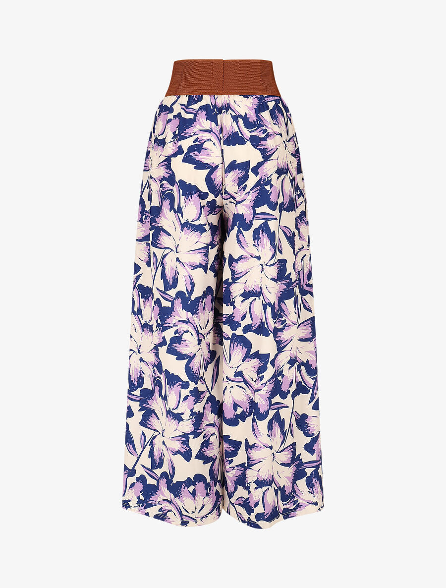Pantalon imprimé fleurs à taille haute - Bleu - 2