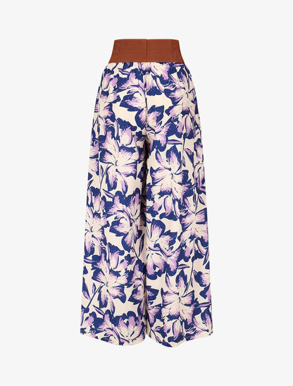 Pantalon imprimé fleurs à taille haute - Bleu - 2