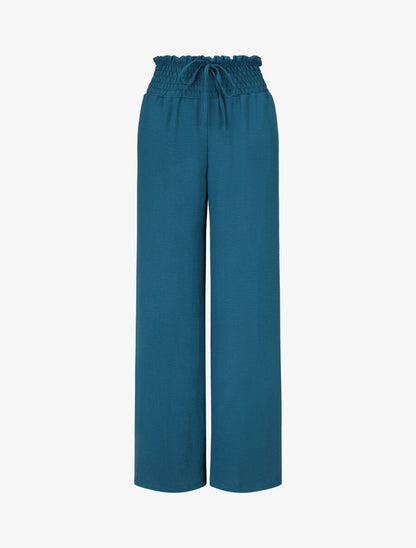 Pantalon ample à taille élastiquée - Bleu canard - 1