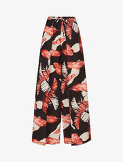 Pantalon à pans à nouer imprimé feuilles - Rouge/noir - 1