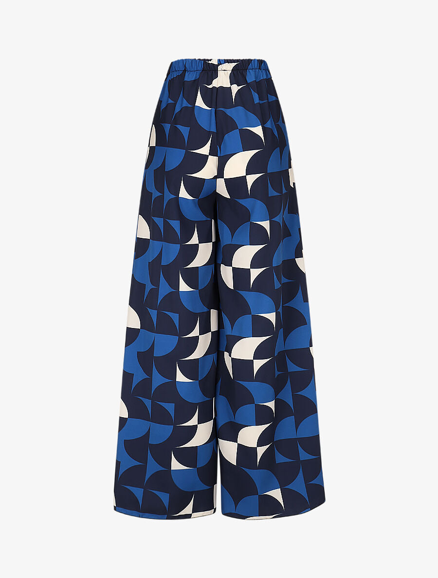 Pantalon à pans à nouer imprimé rétro - Marine - 2