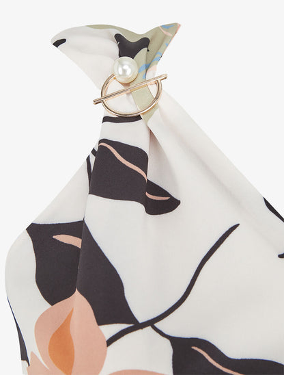 Top imprimé fleuri à broches amovibles - Beige - 3