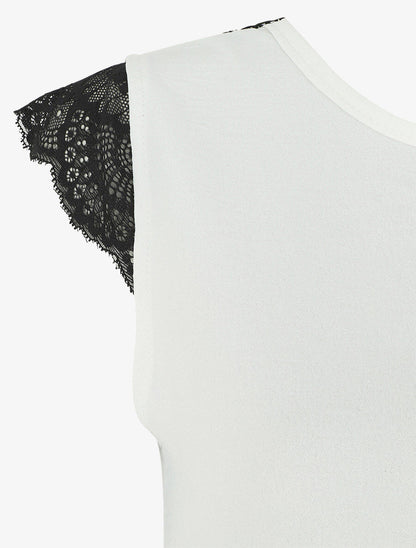 Top uni à détail dentelle - Blanc - 3